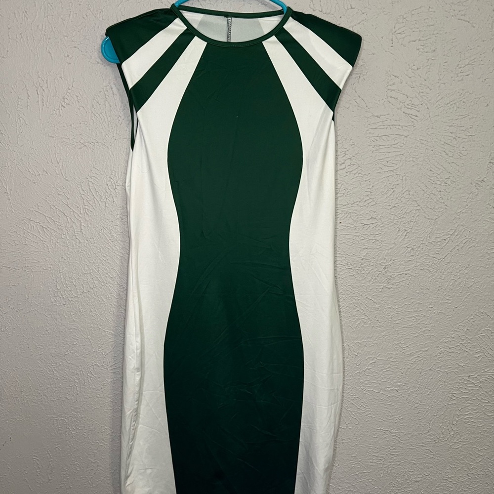 SHEIN Green and White Midi Dress with Chic Style